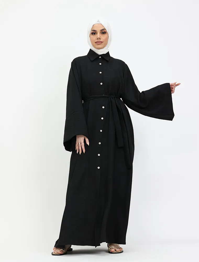 Black Linen Feel Collar Shirt